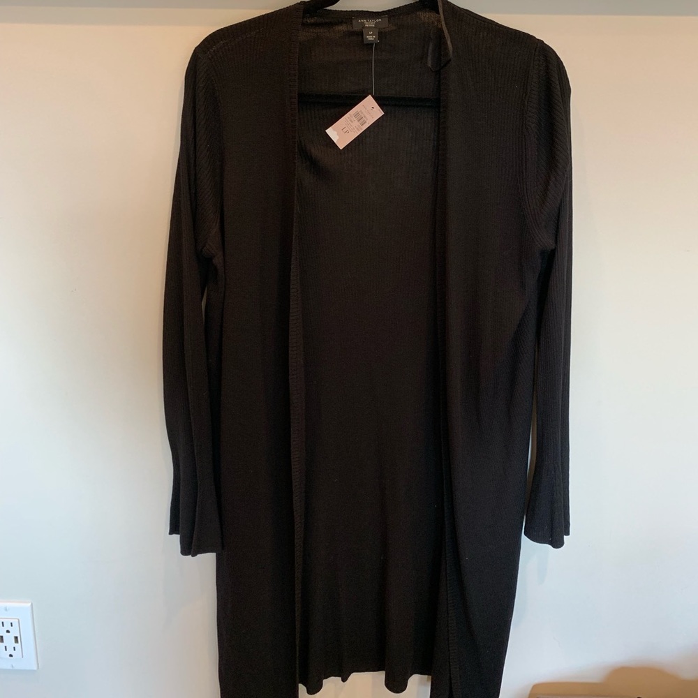 NWT Ann Taylor long black open cardigan